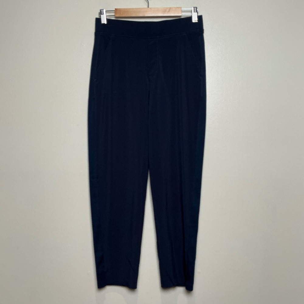 Athleta Brooklyn Ankle Pants Womens 4 Mid Rise Navy Blue Ribbed Side Panel EUC